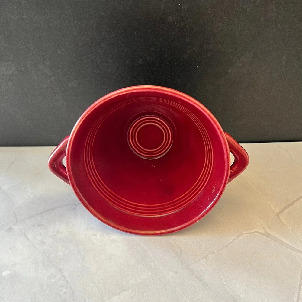 Fiesta Scarlet Red Sugar Bowl Base with Handles Art Deco Ceramic Footed Bowl